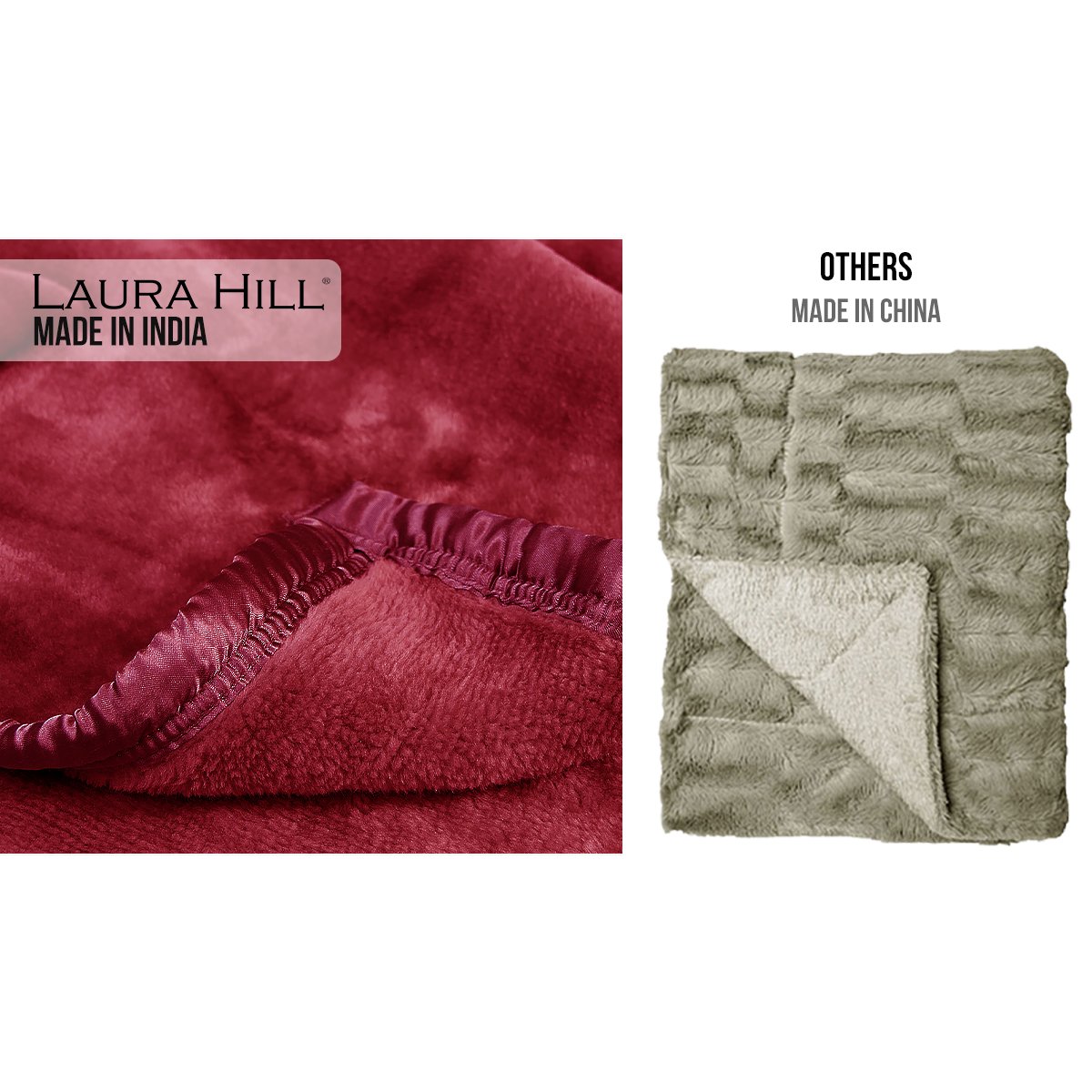 Laura Hill Double-sided Faux Mink Throw Rug Blanket in red, large size 220 x 240cm, showcasing its soft texture and luxurious appearance.